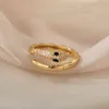 Cubic Zirconia Snake Ringar för Kvinnor Justerbart Rostfritt Stål Guld Silver Color Crystal Ring Bröllop Par Jewerly Anillos G1125