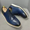 Mode mannen casual schoenen 2021 Hoge kwaliteit lederen lace-up luxe sneakers blauw zwart ademende platte Oxfords