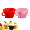 NUOVO Nuovo stampo per torta in silicone rotondo morbido con manico Stampo per muffin al cioccolato Stampo in silicone per cupcake Fodera per tazza da forno Stampo per crostata di uova RRB11726