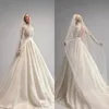 Ersa Atelier 2021 Wedding Dresses A Line Satin Long Sleeve High Neck Lace Beaded Appliqued Bridal Gowns Robe De Mariée