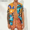 Chemise Hawaïenne Funky pour Hommes Imprimé Coloré Abstrait Ahoha Holiday Beach Wear Casual Manches Courtes Coupe Décontractée Camisa Hawaiana 210522