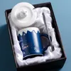 ふたのかわいい370mlのコーヒーセラミックマグカップ子供杯オフィスドリンクウェアギフトボックスと創造的な漫画のシロクマ耐熱性マグカップ
