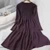 Korobov Kore Kazaklar O Boyun Uzun Kollu Örme Elbise Sonbahar Kış Temel Ofis Lady Vintage Elbiseler Zarif Vestidos 210430