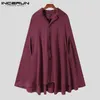 Men's Trench Coats INCERUN 2021 Fashion Men Cloak Lapel Solid Color Single Breasted Streetwear Irregular Ponchos Loose Casual Long