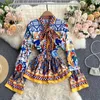 Print Runway Fashion Elegant Vintage Pant Suit Suit Ruffle Blouse Shirt Top et Long Pantal