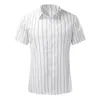 Mäns Casual T-shirts Män Vit Vintage Kortärmad tröja 2021 Summer Hawaiian Mens Striped Print Beach Man Stora Hemd Blusas