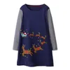 Jumping Meters Chritmas Chritmas Dress Cotton Red Bunny com Árvore de Natal Aplique Crianças Manga Longa Crianças Princesa 210529