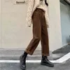 Houzhou mulheres outono corduroy carga calças elástico cintura vintage harajuku coreano calças casuais feminino 90s streetwear 211216