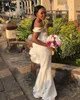 Elegant Mermaid Wedding Dresses With Gold 3D Floral Applique Custom Made Satin Side Slit Plus Size Vestido De Novia Ruffles Beach 403