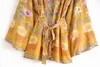 Vintage Chic Mulheres Cópia Floral Sashes Bat Sleeve Rayon Beach Bohemian Kimono Dress Senhoras V Pescoço Verão Verão Boho Biquini Cover-Up G1214