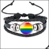 Bracelets de charme Bijoux Bijoux LGBT Gay Pride Cuir Bracelet Pour Femmes Hommes Rainbow Glass Cabochon tressé Corde Traité Card Bracelet Bracelet Cadeau de mode