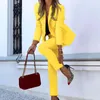 ツーピースカジュアルスーツファッション女性ソリッドカラーボタン長袖ズボンレディースビジネス女性のスーツブレザー
