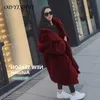 2021冬の厚さの高級豪華なジャケットの毛皮の毛皮のコート女性の長いパーカーフード付き模倣レックスウサギの毛皮の暖かいweartwear女性特大Y0829