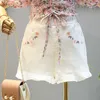 Girls Clothes Set Short Sleeve Flower Blouse Shirt and White Shorts Set Children 2 Pcs Clothing Sets Kids Ropa De Bebe Nina 210715