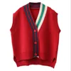 Female Fashion Loose Vest V-neck Button Sweater Open Stitch Casual Striped Cardigan 210817