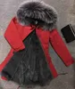 Hiver blanc fourrure de raton laveur garniture femmes neige parka Meifeng marque pure fourrure de lapin doublé rouge toile longue veste