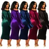 Sıradan Elbiseler Mor Velvet Kadınlar 2021 Bahar Kış Kapalı Omuz Uzun Kollu Bodycon Elbise Ofis Lady Seksi Kalem Partisi 5 Color2711