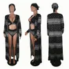 SET Bikini and Up Set Long Sleeve Cover Ups Women Swimsuit Print Bathing Beachwear Swimming Suit 210319