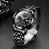 손목 시계 Lige Business Mens Watches Top Luxury Chronograp Quartz Watch Men Black Stainless Steel Waterproof Date Clock Relogio Masculin