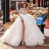 Wspaniała biała tiulowa suknia ślubna linia jeden ramię szata de mairee sexy suknia wysokiej rozcięcia sukienki ślubne vestido de novia