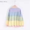 Kobiety Scarigan Sweter Dzianiny Rainbow Patchwork V Neck Single Breasted Casual Clothing Summer Sweet Style Kobiet Topy 210922