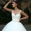 Modestos vestidos de casamento sem encostos brancos com laço elegante comprimento total tulle jardim vestidos nupciais uma linha v pescoço puro cintas país noiva robe mariee boheme