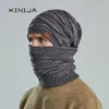 hat scarf set winter men knit bonnets for women outdoor ski cycling plush neck warm windproof cap famle wool thicken Beanies 211229
