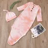 Kids Designer Clothes Tie-dyed Jumpsuits Caps 2Pcs/set Footies Knotted India Hats Suits Newborn Sleeping Bags Rompers Beanie Headgear Boutique Baby Costume B7776