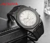 Estilo de diseño clásico Moda de lujo Relojes de silicona negros Cinturón de acero Reloj de cuarzo para hombres con esfera grande al por mayor