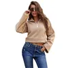 Khaki Fleece Casual Short Hoodie Women Faux Fur Sweatshirt Top Autumn Winter Turn Down Collar Zipper Long Sleeve Pullovers Mujer 210526