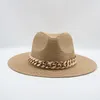 Chapeaux de soleil hommes femmes paille panama large bord chaîne en or ceinture femmes chapeaux d'été printemps noir kaki plage décontracté été hommes chapeaux252Q