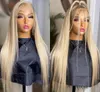 Ash Blonde / Różowa / Czarna Koronka Syntetyczna Przednia Peruka Symulacja Ludzkich Włosów Długie Proste Peruki z Babyhair dla American Black Women