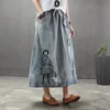 Saias vintage feminino 2022 Primavera outono nação estilo fofo padrão de garota elástica cintura de retalhos de retalhos de jeans de jeans