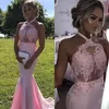 Sexy Backless Halter Mermaid Prom Jurken 2022 Appliques Kant Kralen Lange Bruidsmeisjes Jurk Speciale Gelegenheid Feestjurken Custom Made