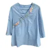 National style embroidered jacket Chinese style retro cotton and hemp blouse female short cuff 210326