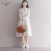 Mori Girl Dress Autumn Women Students Literaria Rayas Longy Manga larga Peter Pan Collar Algodón 210520