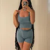 Women's Shorts Women's 2 Two Piece Sets Casual Solid Sportswear Women Crop Top And Skinny Elastic Summer Athleisure Fitness Outfits