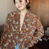 Spring Korean Style Shoulder Brown Corduroy Print Small Suit Female Design Sense Retro Fashion Casual 16F0960 210510