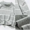 Varsanol Mens tröja Bomull Vinter Kläder Koreanska Striped Knitwear Pullovers Oversize Black Mens Sweater Coats Långärmad 3XL 210601