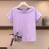 T-shirt a maniche corte da donna estiva T-shirt con farfallino T Studenti T-shirt tinta unita allentata Top con o-collo femminile GD388 210506