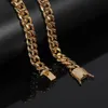 12mm Diamond Buckle Stainless Steel Cuban Chain Men's Necklace Polished Encrypted Round Grinding Hip Hop Titanium Necklace