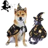 Hond Apparel Halloween Huisdier Kostuum Sets Bat Wings Witch Cloak Wizard Hat Bells Collar voor Katten en Kleine Honden Cosplay Party Decoration A88