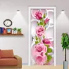 2 Sztuk / zestaw 3D Rose Flower Creative Drzwi Naklejki DIY Fototapeta Sypialnia Wystrój Domu Plakat PVC Wodoodporna Naklejka Drzwi Tapeta 210317