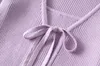 1 Set Spring Korea Style Vintage Ribbed Cardigan Cardigan Tank Top V Neck BANDAGE Gravata Curva Camisola Jumper Knitwear 4 cores 210918