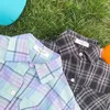 Girls summer cotton plaid long sleeve sunscreen shirts Korean style boys single breasted loose Thin Coats Clothes 210615