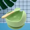 2Pcs/Set Safe Silicone Feeding Bowl with Suction Cup + Silicone Spoon BPA Free Food Feeding Bowl Set Toddler Kids Cutlery Set G1221