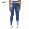 Jeans skinny Boyfriend anni '90 color block per donna Streetwear Pantaloni a matita a vita alta con cuciture a contrasto blu nero Pantaloni in denim 211129
