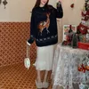 Navy Beige Red Moose Sweater O Neck Strikkad Pullovers Långärmad Vinter Höst Varm Kistmas M0416 210514