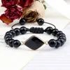 Beaded Strands Minimalist Natural Black Light Stone Armband Kvinnor Justerbar Rhombus Charm Handgjorda flätade armband Energy Smycken Fawn22