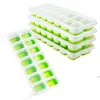 NUOVOVassoi per cubetti di ghiaccio in silicone con coperchi Mini strumenti per gelato 14 celle Stampo per vassoio refrigerato per alimenti con coperchi Verde EWB7216